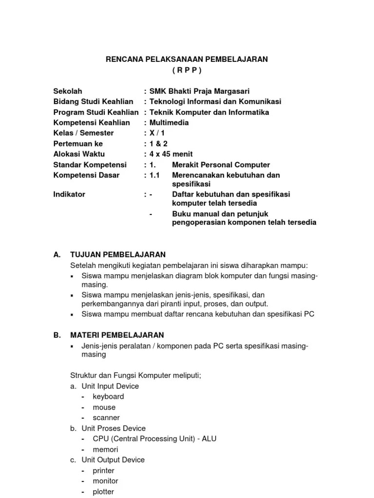 RPP Merakit PC | PDF
