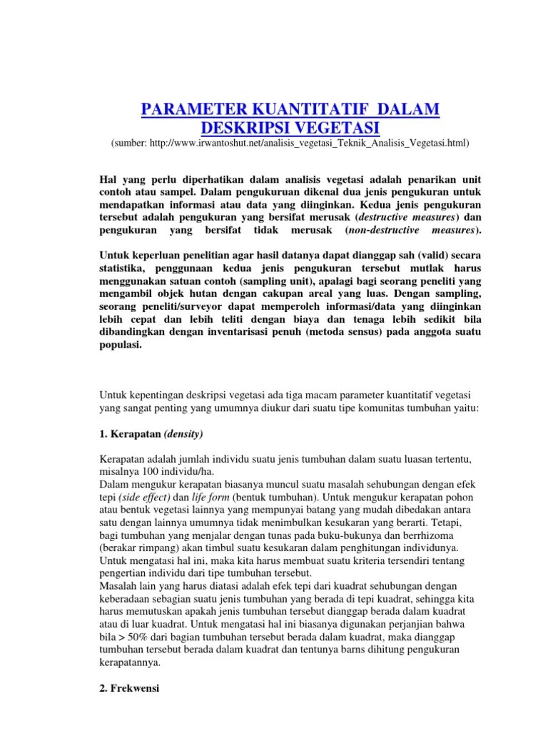 Varibel & indikator parameter skor kategori a. Parameter Kuantitatif Dalam Deswkriptif Vegetasi Pdf