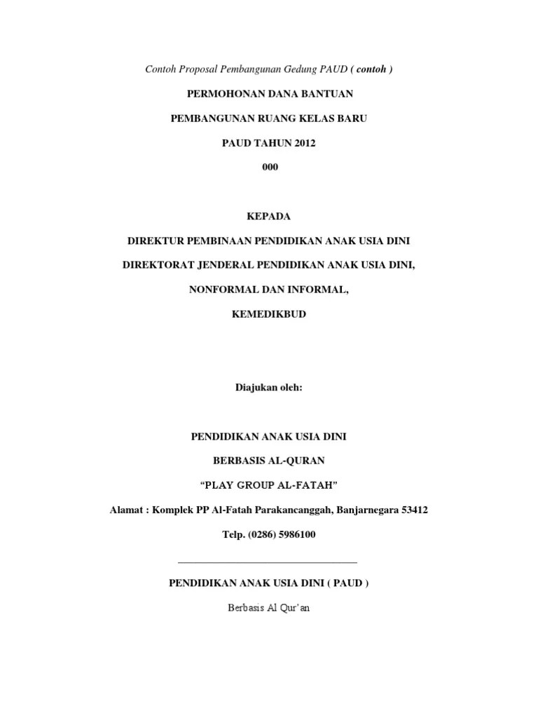 Pengajuan proposal bantuan prasarana dan sarana paud. Contoh Proposal Pembangunan Gedung Paud Pdf