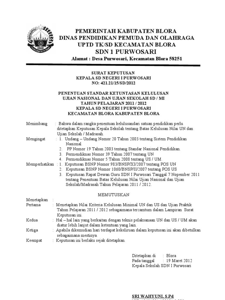 Sk pembagian tugas mengajar pkbm doc kumpulan contoh surat. Sk Pengangkatan Kepala Sekolah Ra