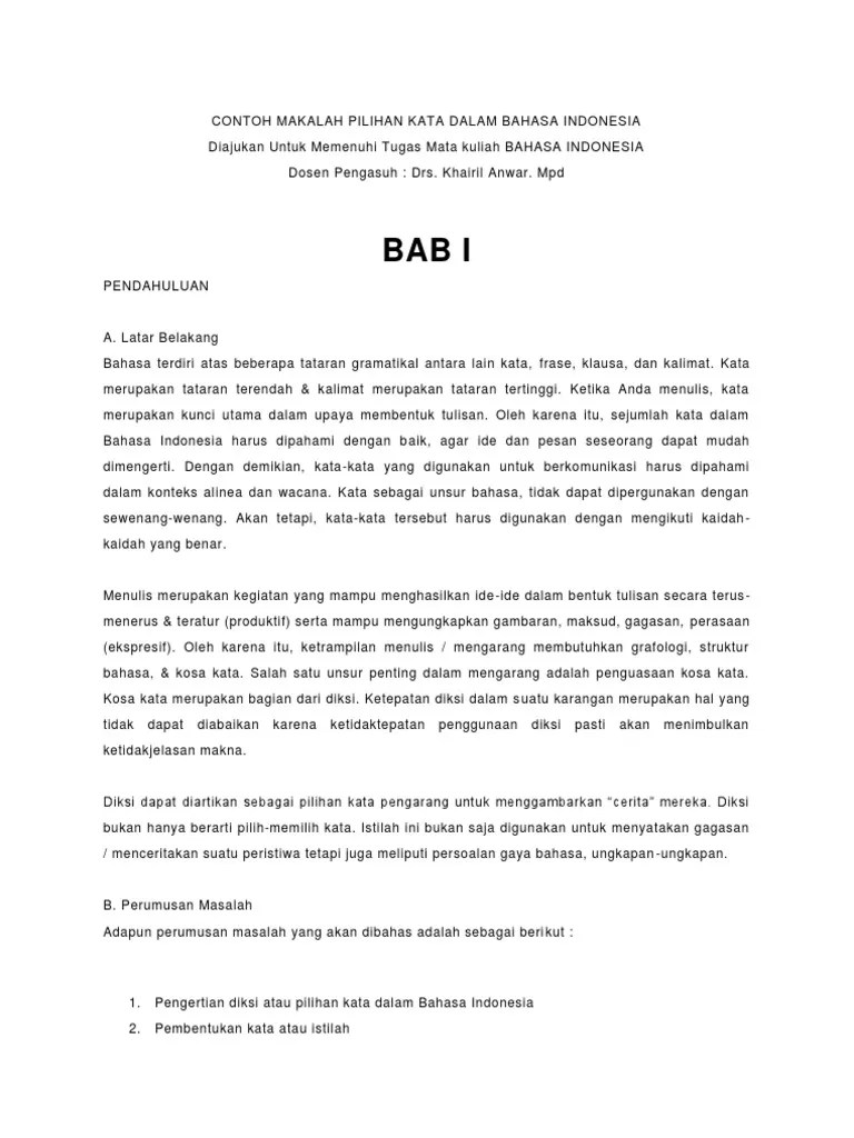 Contoh Makalah Pilihan Kata Dalam Bahasa Indonesia | PDF