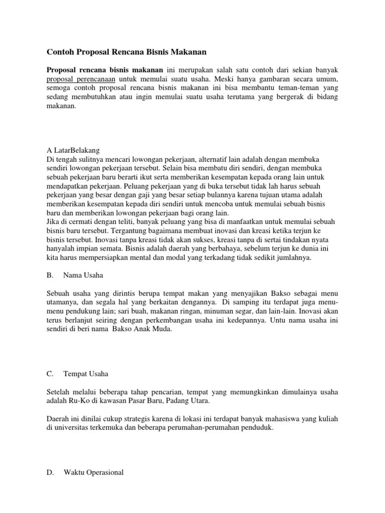 410 080 194 ) program studi… Contoh Proposal Rencana Bisnis Makanan