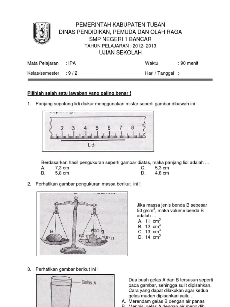 SOAL Ujian Sekolah IPA (FISIKA) SMP KLS-9 | PDF