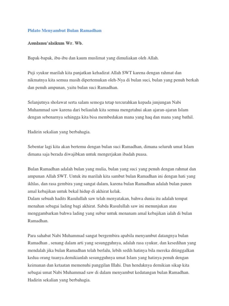 Pidato Menyambut Bulan Suci Ramadhan