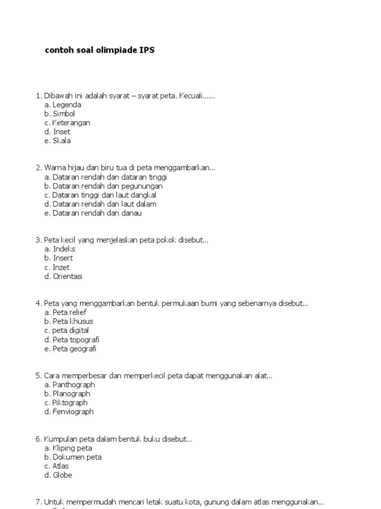 Berikut kumpulan soal osn ips smp . Soal Olimpiade Ips Tingkat Smp Goreng