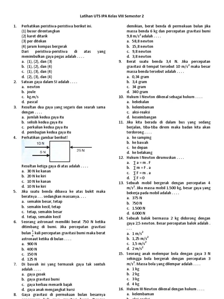 Soal Uts Ipa Kelas 8 Semester 1 Ktsp
