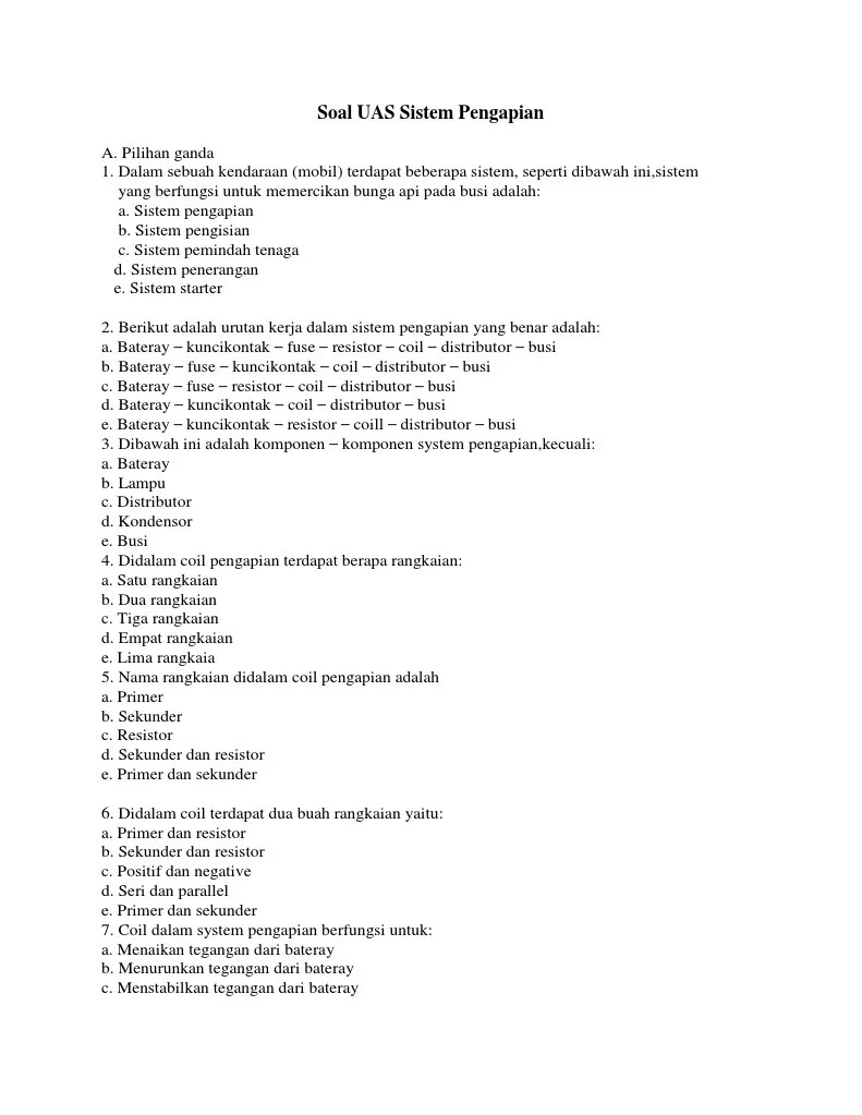 Soal Uas Sistem Pengapian | PDF