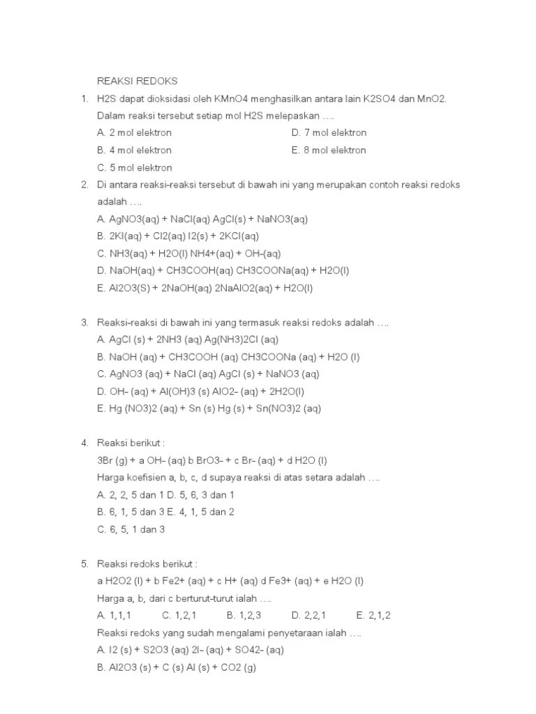 Harapannya, modul yang telah disusun ini merupakan bahan dan sumber belajar yang. Soal Pg Reaksi Redoks Pdf