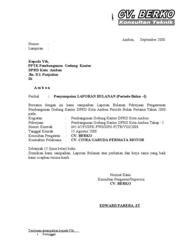 Kumpulan contoh file rencana anggaran biaya rab gedung format xls. Surat Pengantar Laporan