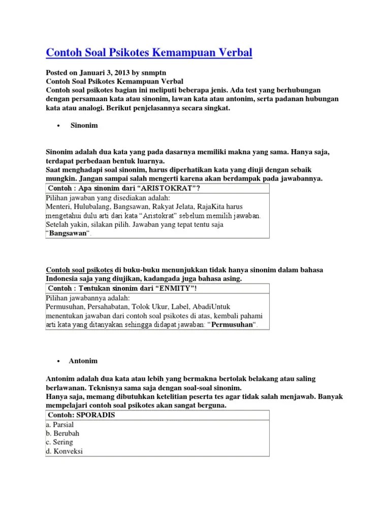 Contoh Soal Psikotes Kemampuan | PDF