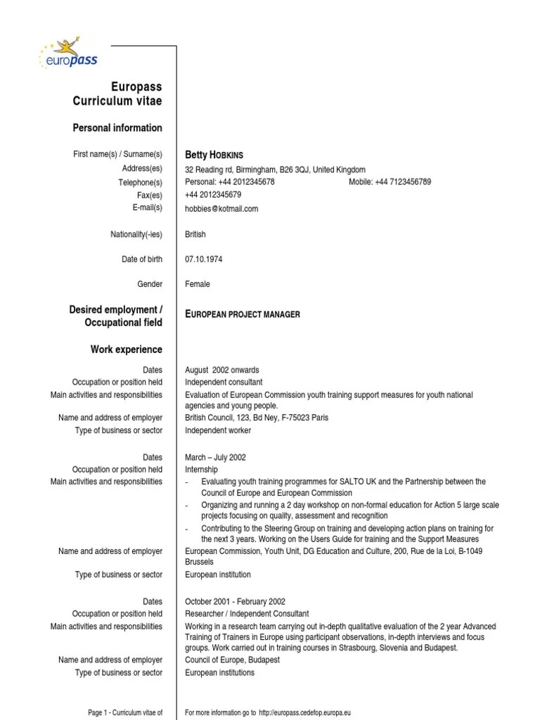 U are mostly waiting for this cv format bd. Curriculum Vitae Europass Download Doc