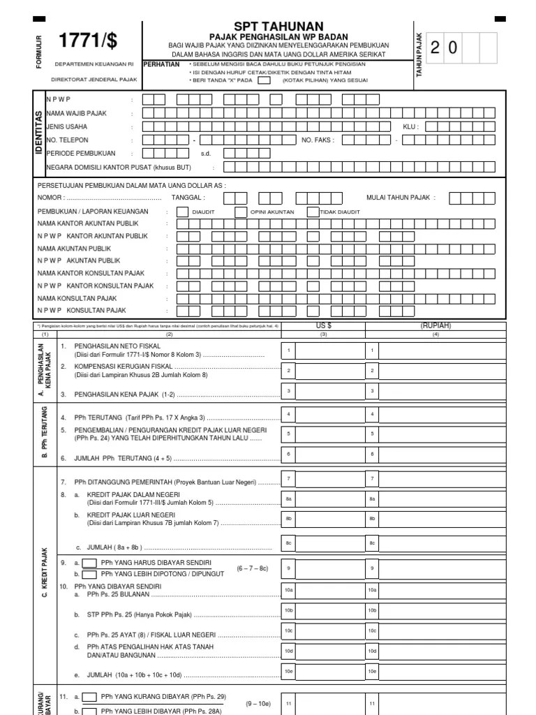 Formulir 1771 $ SPT Tahunan WP Badan | PDF
