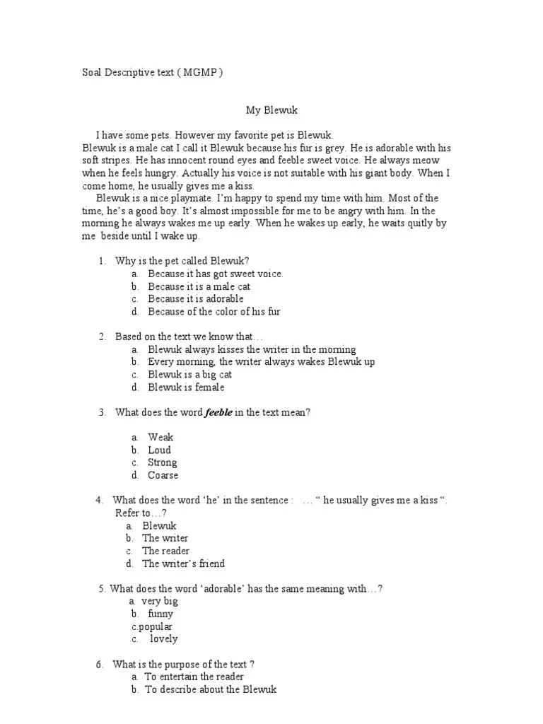 Contoh descriptive text berikut latihan soal report text no 7 10. Soal Descriptive Text Leisure Sports