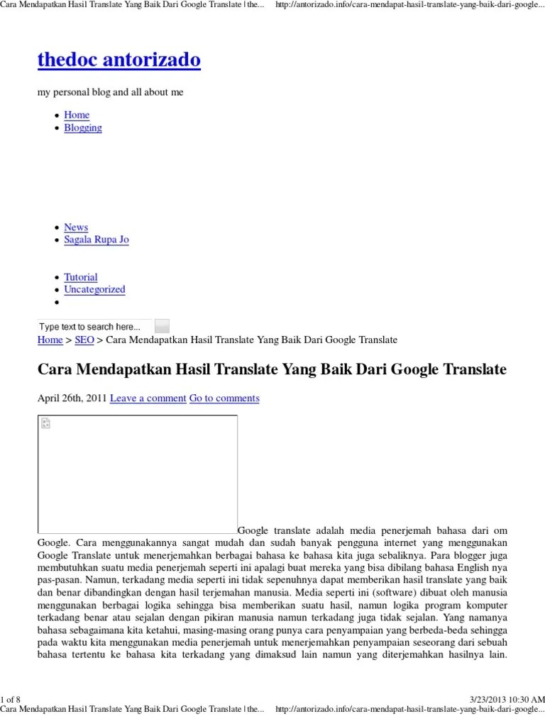 Cara Mendapatkan Hasil Translate Yang Baik Dari Google Translate - Thedoc  Antorizado | PDF