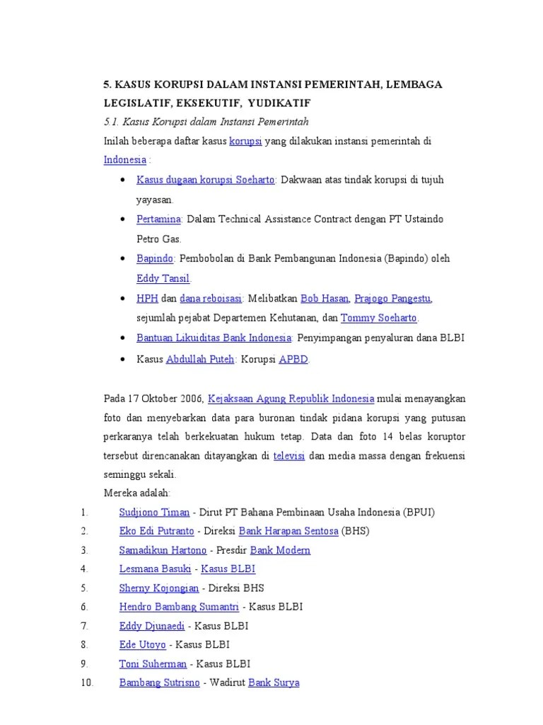 Kasus Korupsi Di Instansi Pemerintah Legislatif Eksekutif Yudikatif | PDF