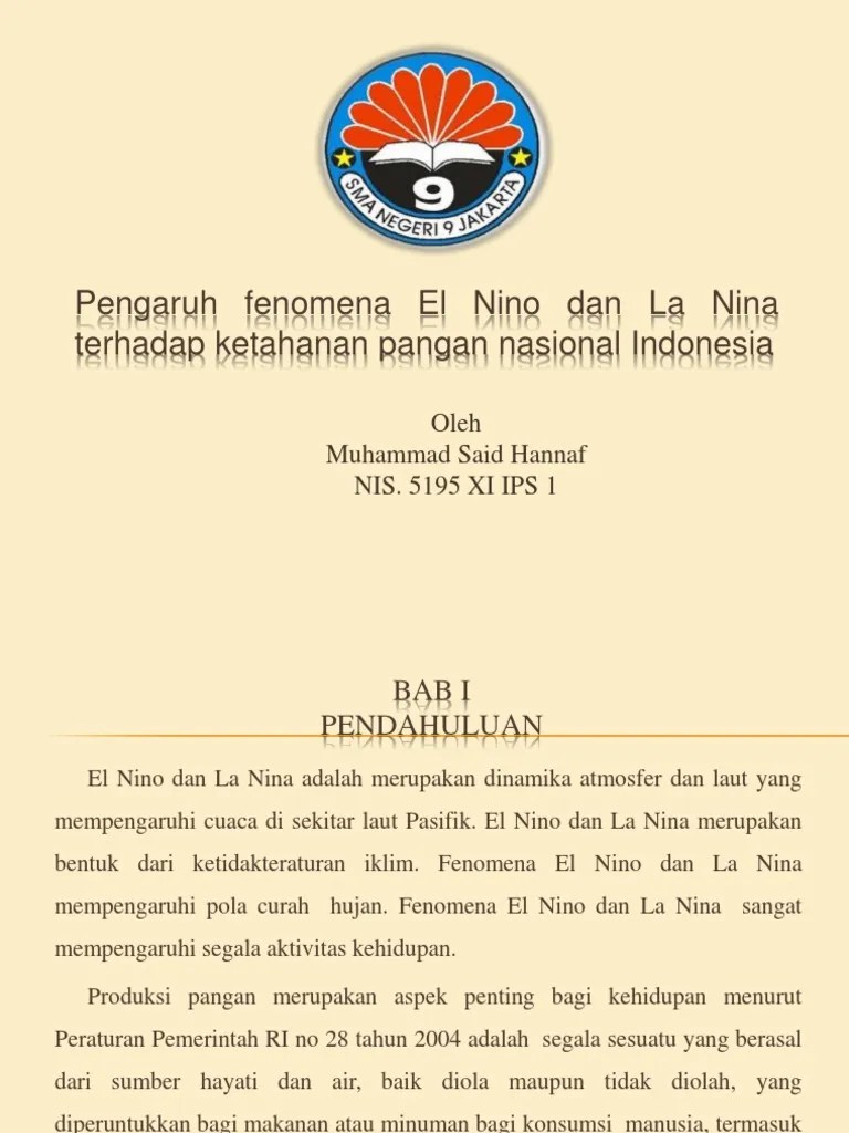 Pengaruh Bencana El Nino Dan La Nina Terhadap | PDF