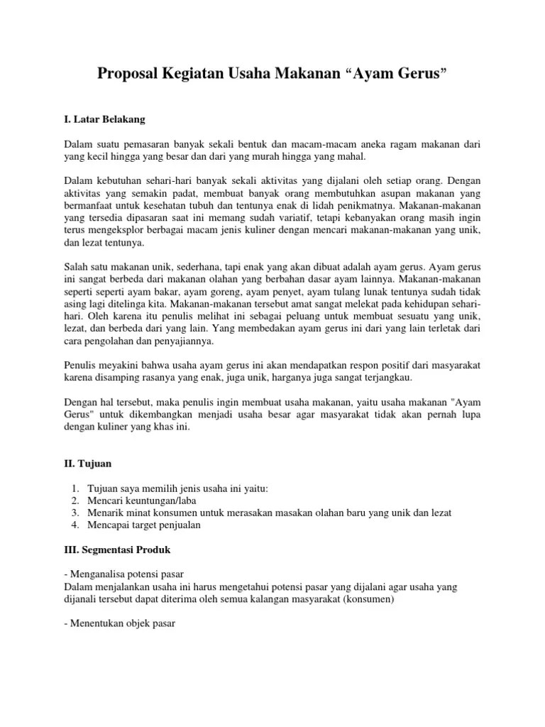 Biasanya mereka lebih memilih untuk memesan makanan daripada membuatnya sendiri dengan alasan pertimbangan waktu dan tenaga walaupun … Proposal Kegiatan Usaha Makanan Pdf