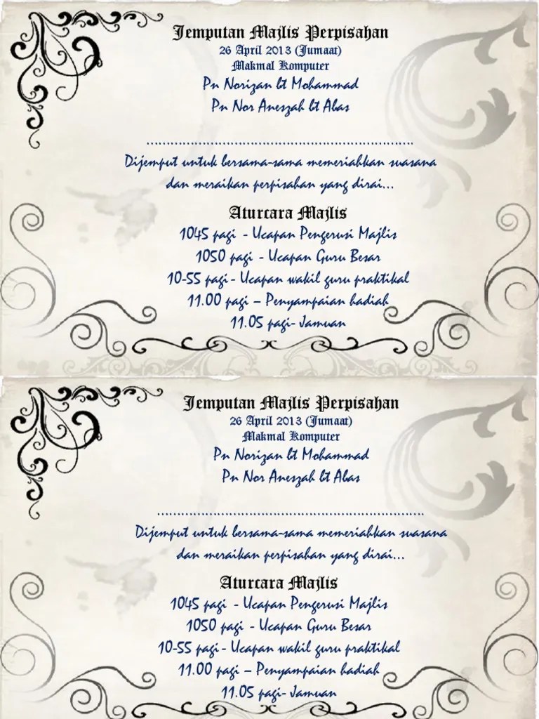 Gunakan aplikasi percuma canva untuk mencipta kad yang menarik. Kad Jemputan Majlis Perpisahan 2013 Pdf