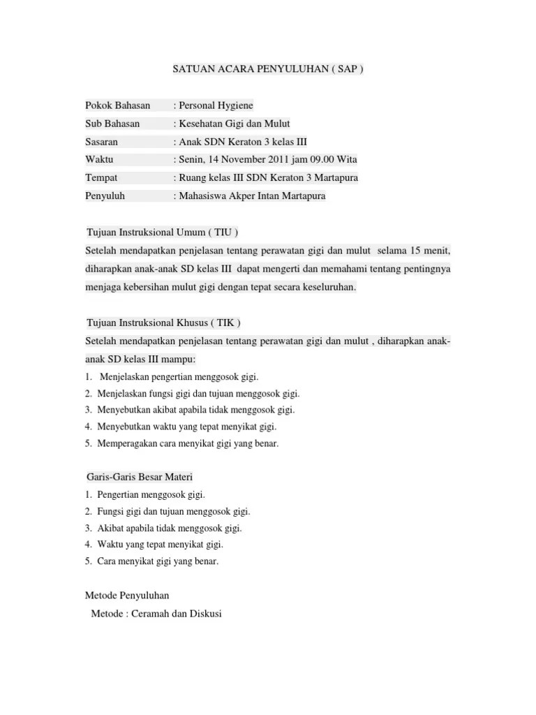 Satuan Acara Penyuluhan Gosok Gigi | PDF