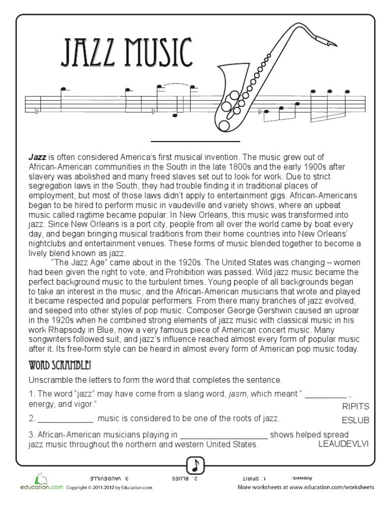 history of jazz worksheet pdf jazz the united states