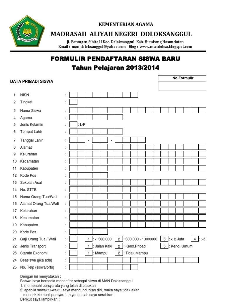 Formulir Pendaftaran Siswa Baru Man Doksa