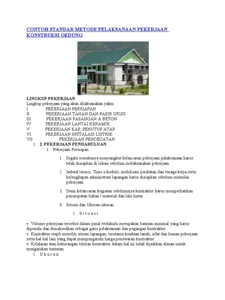 Contoh Standar Metode Pelaksanaan Pekerjaan Konstruksi Gedung | PDF
