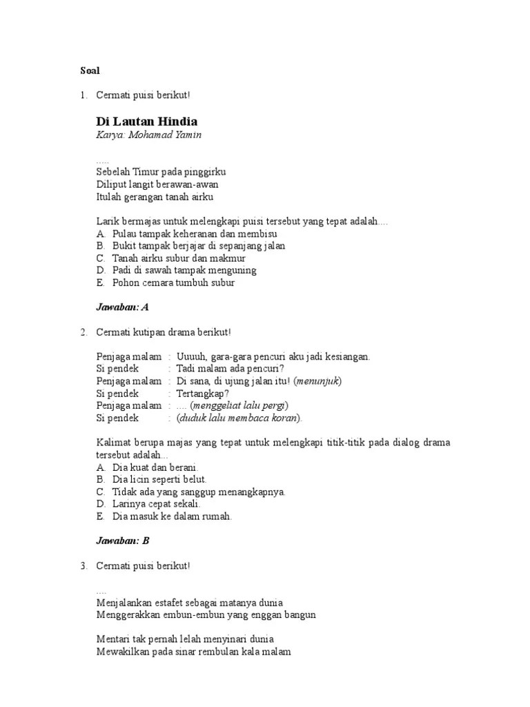 Contoh soal puisi lama jawaban & pembahasannya . Soal Tntang Majas
