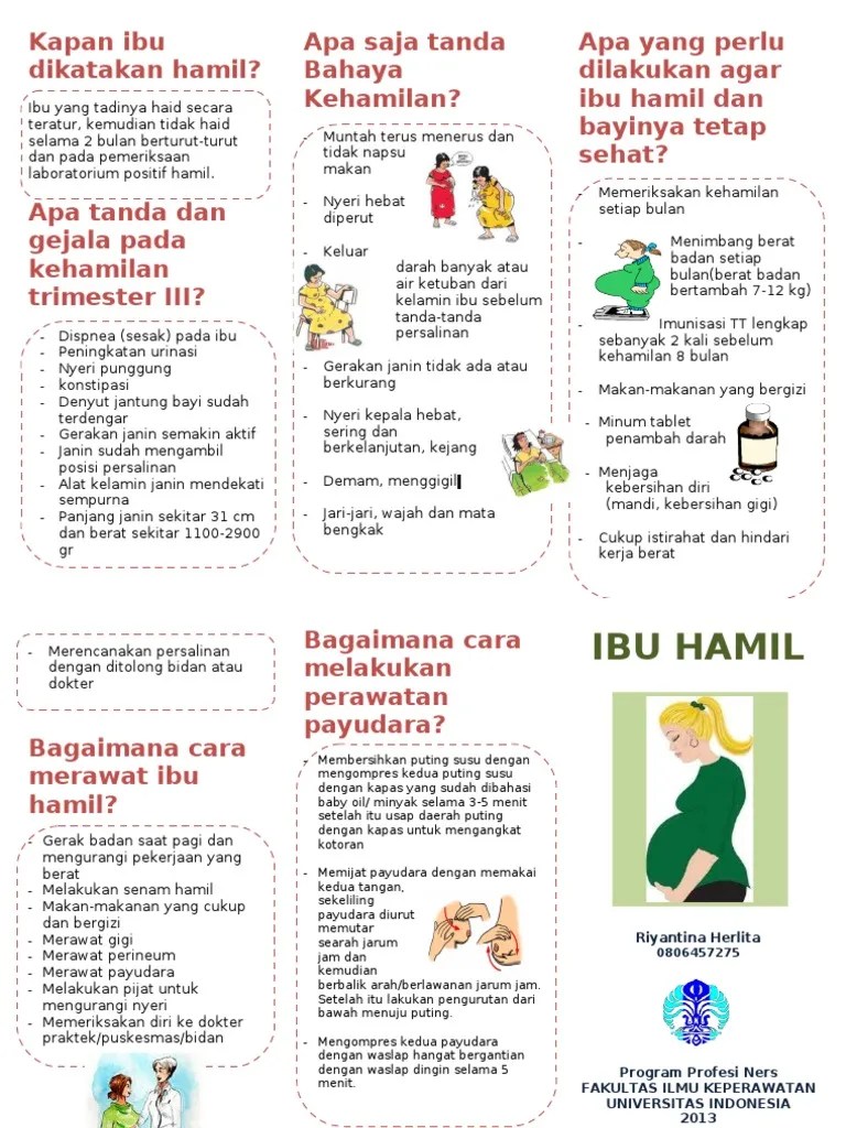 Pengaruh pendidikan kesehatan dengan leaflet. Leaflet Ibu Hamil