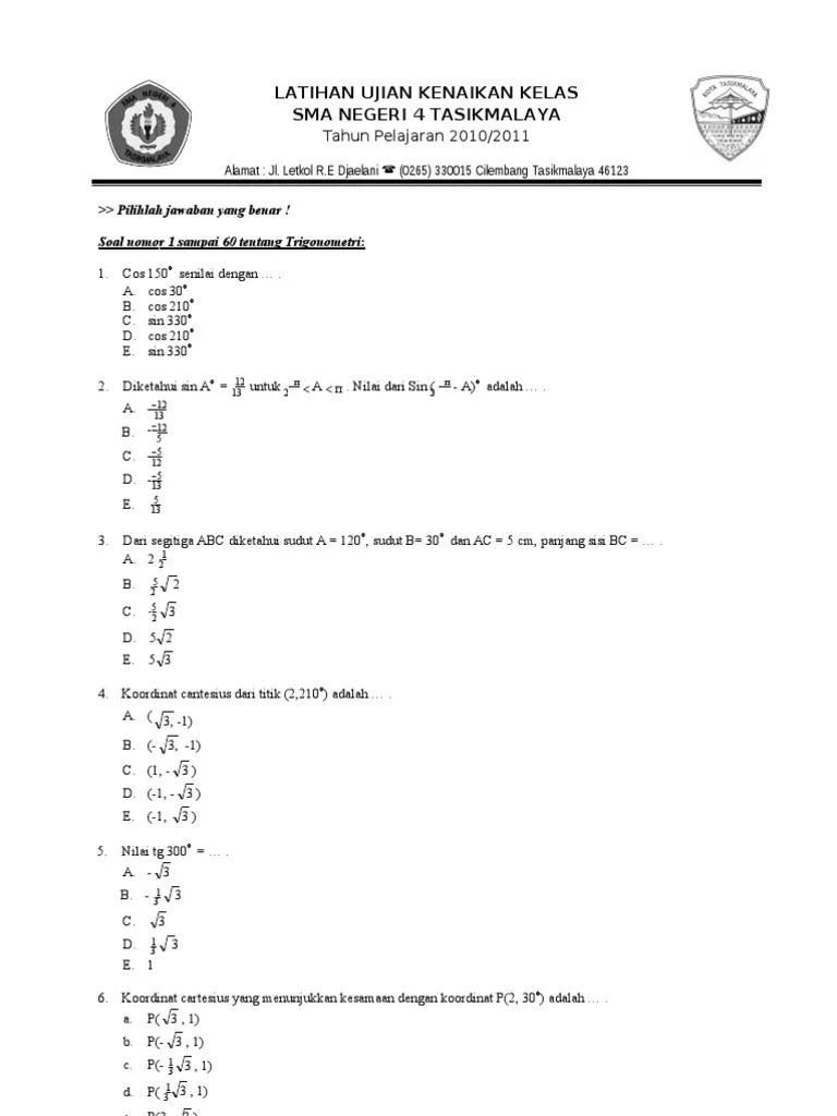 Try out online pat ukk matematika ips kelas x 2018 sma ma k13. Slta Soal Matematika Sma Kelas X Semester 2 Pdf