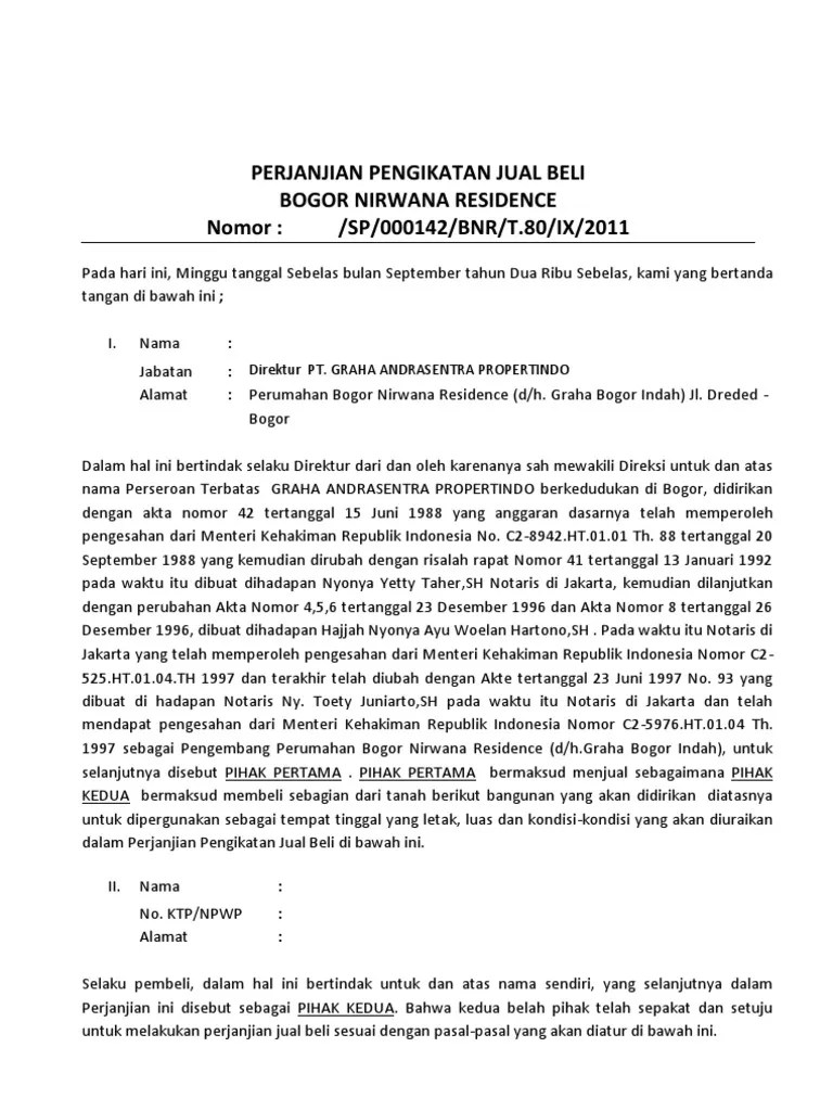 Perjanjian pengikatan jual beli, kuasa menjual, tindak pidana. Contoh Contoh Ppjb Pdf