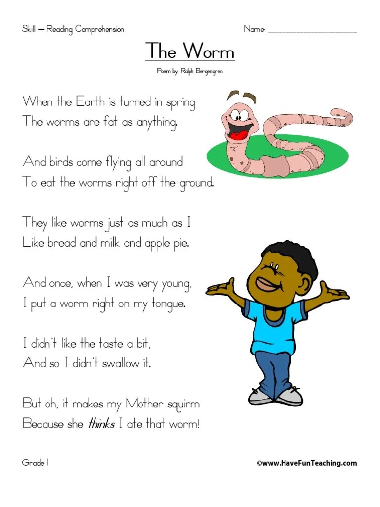 1st grade reading comprehension worksheet
