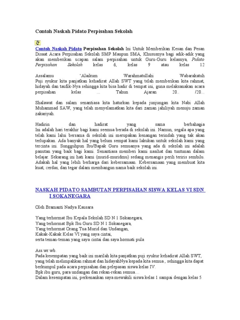 Contoh Naskah Pidato Perpisahan Sekolah | PDF