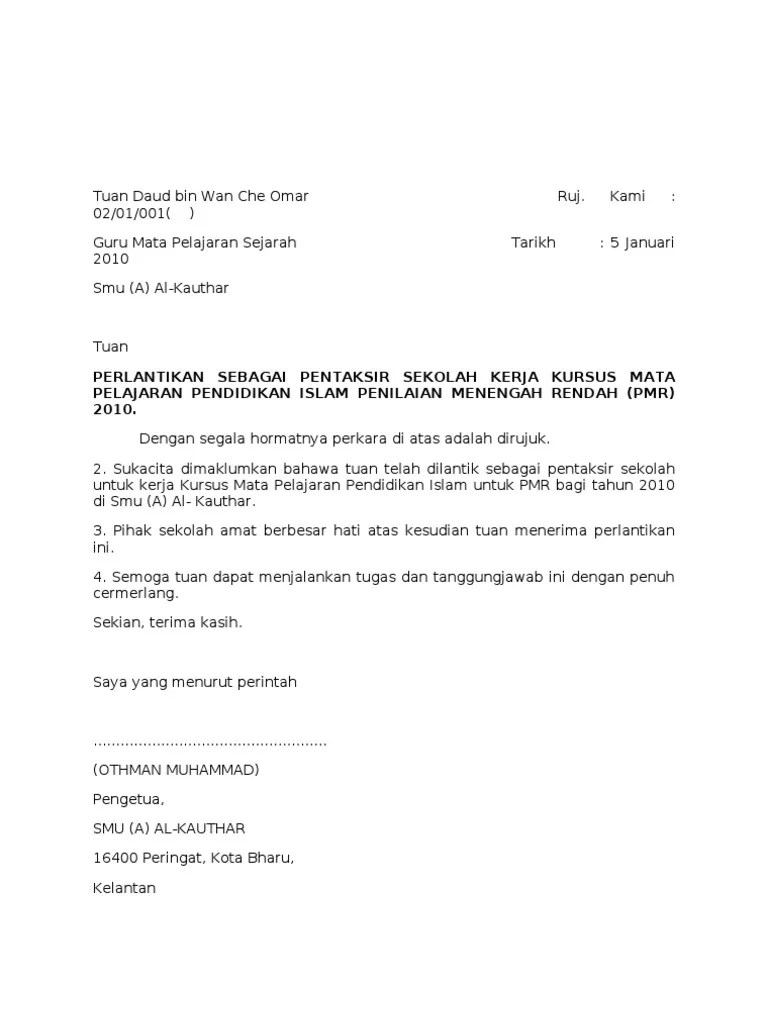 Contoh surat pelantikan kerja / surat tawaran kerja / oleh karena. Contoh Surat Lantikan Sebagai Pentaksir Pdf