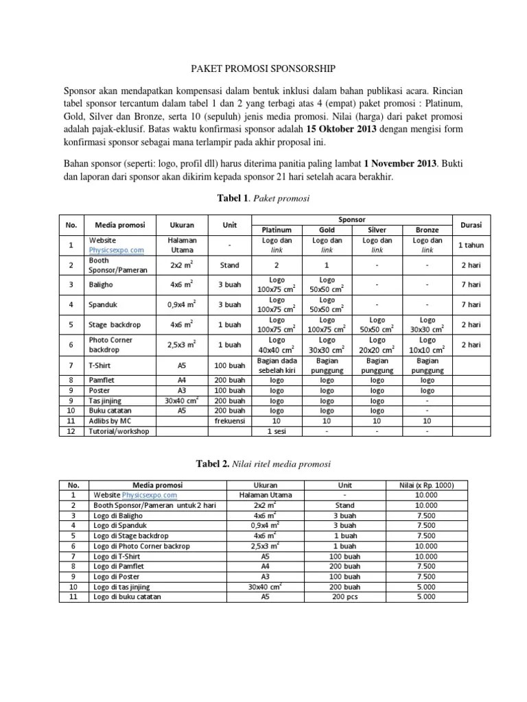 Dan contoh proposal dana (sponsorship). Format Kasar Penawaran Sponsorship Pdf