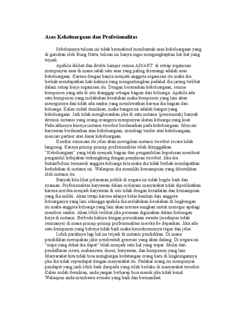 Asas Kekeluargaan Dan Profesionalitas | PDF