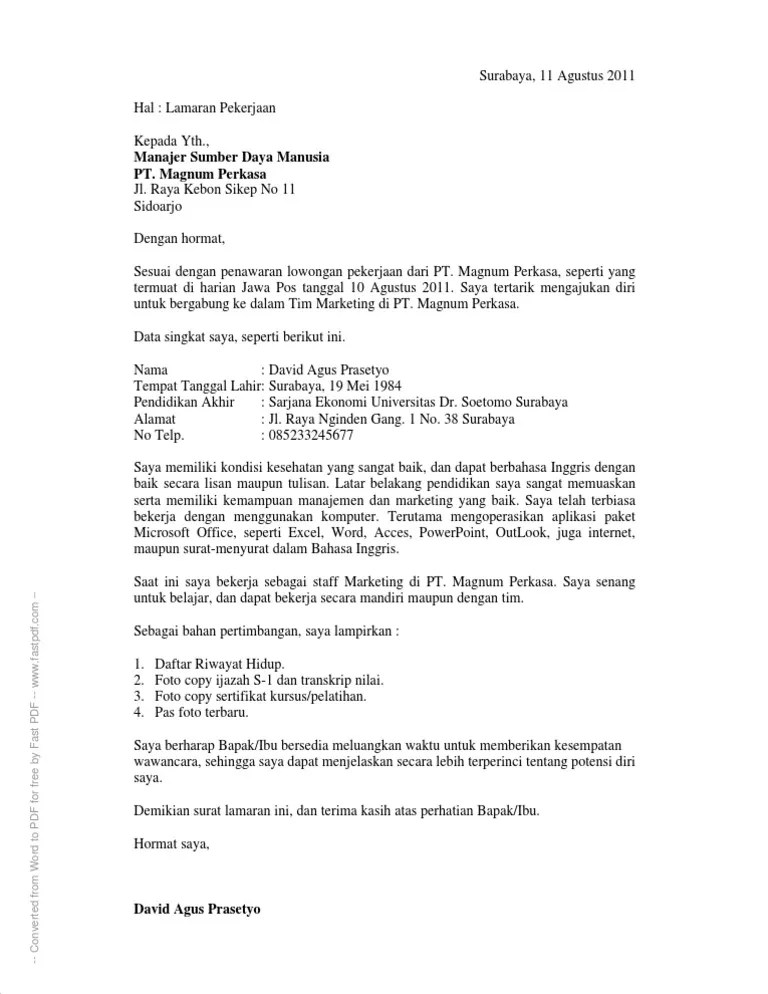 Contoh format cv kosong untuk lamaran kerja dapat kamu download contoh cv yang baik dan benar. Contoh Surat Lamaran Kerja Yang Baik Dan Benar Pdf