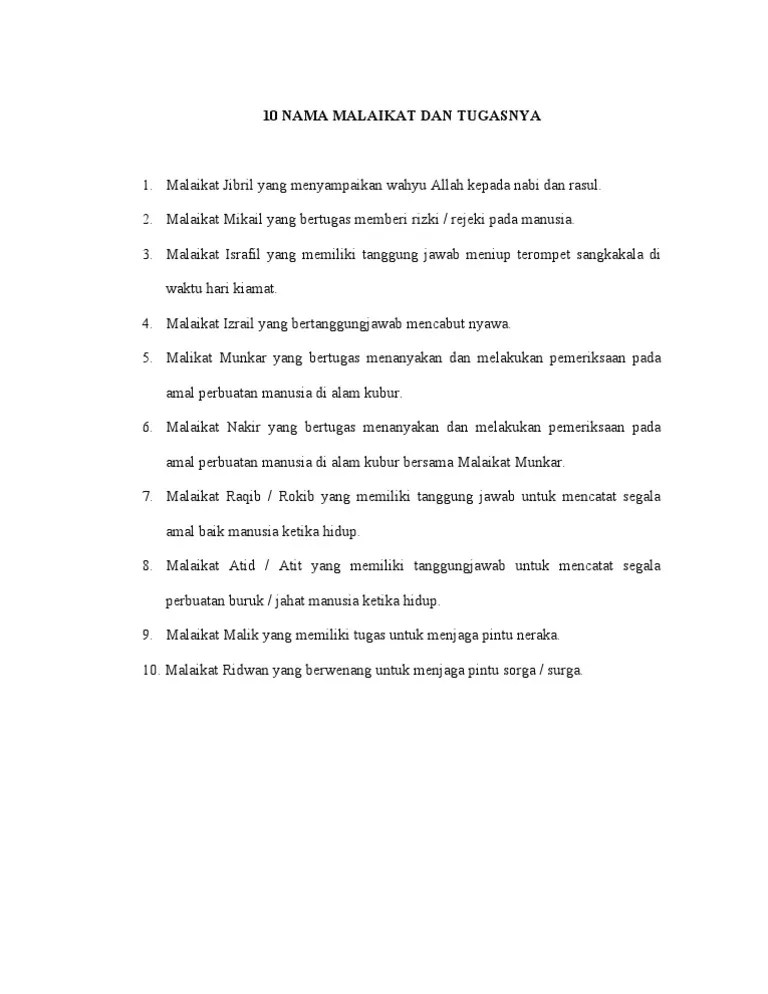 10 Nama Malaikat Dan Tugasnya