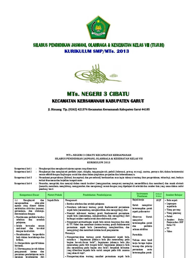 Pada dasarnya silabus mata pelajaran pjok untuk smp/mts bukan mengalami. 9 1 Silabus Penjaskes Smp Mts Kls Vii Kurikulum 2013 Pdf