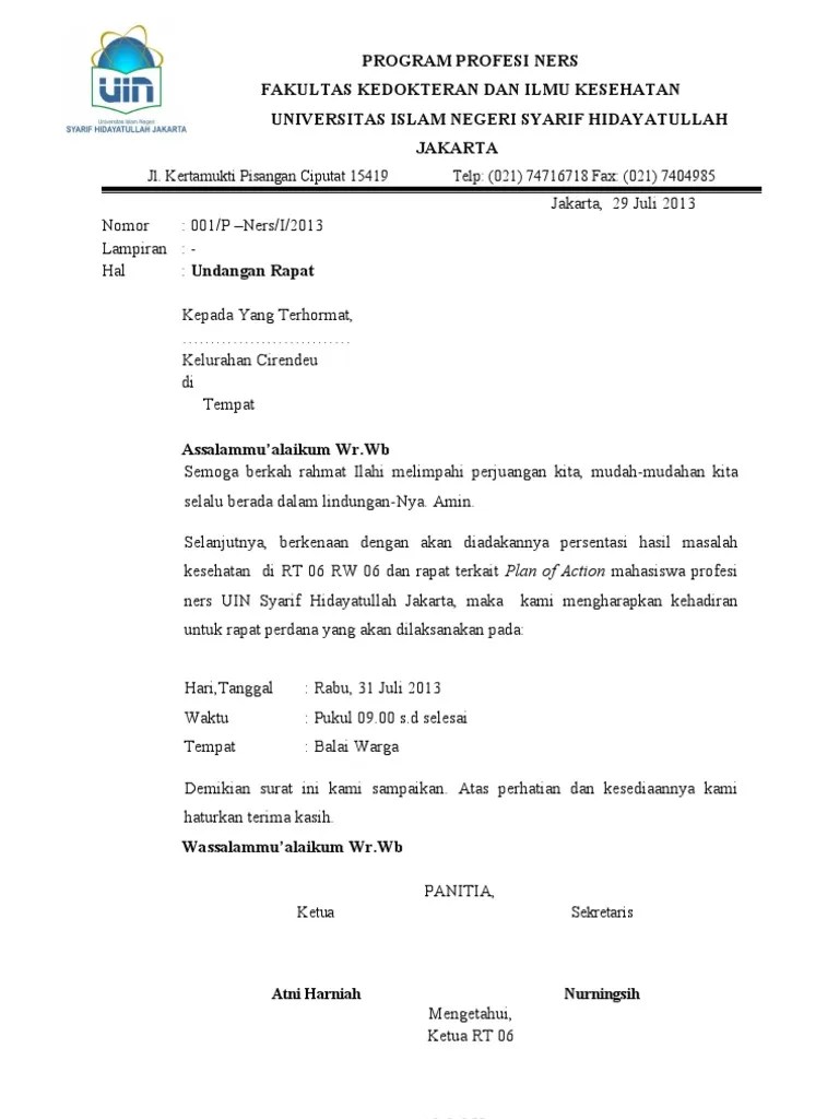 Barat untuk berkenan hadir pada : Contoh Surat Undangan Rapat Sekolah Doc Nusagates