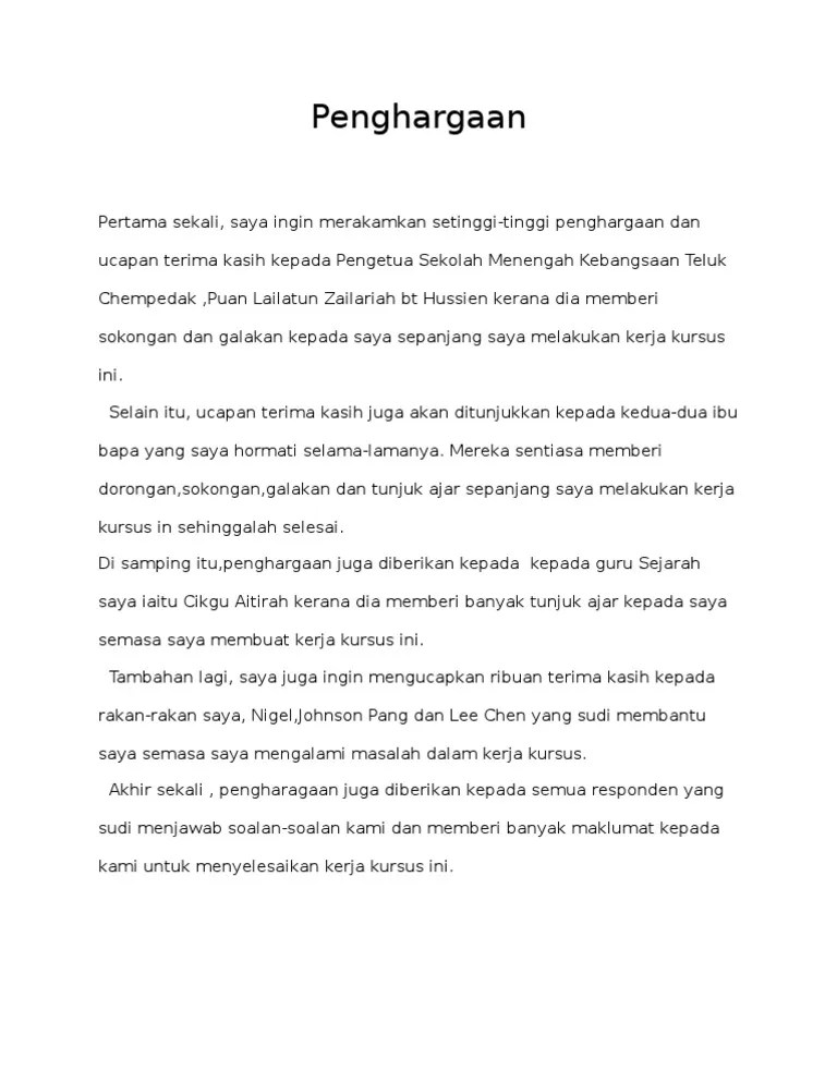 Panduan buat pelajar tingkatan 3 (pt3) yang bakal menyiapkan tugasan kerja. Penghargaan Folio Sejarah Pdf