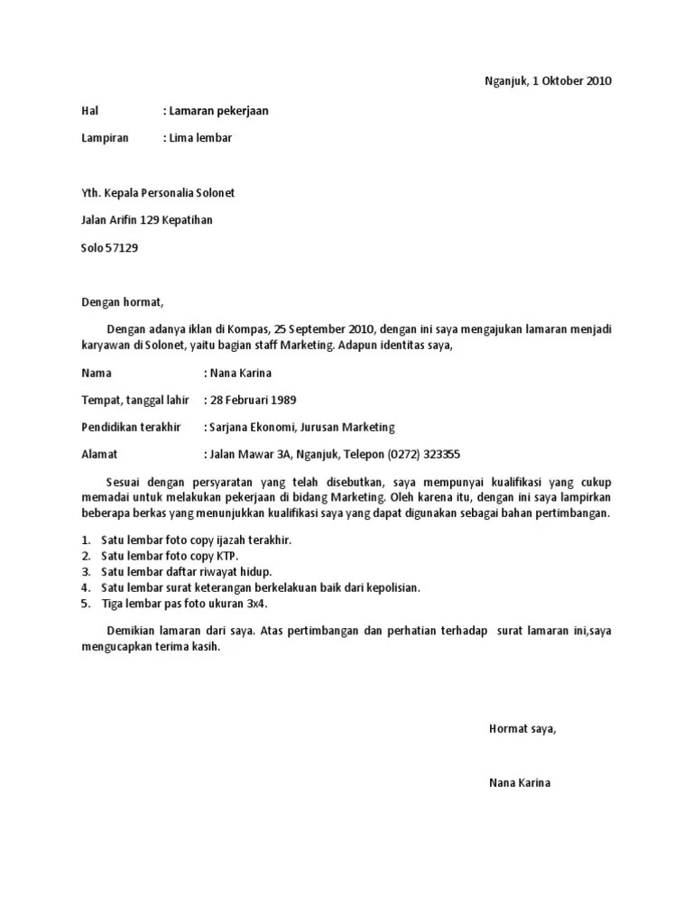 Contoh Surat Lamaran Pekerjaan | PDF