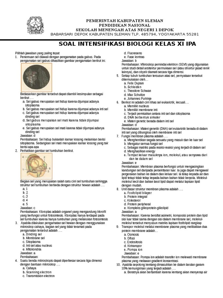 Materi biologi sma kelas 11 dan soal biologi sma kelas 11 edutore gramedia. Soal Inten Sel Pdf