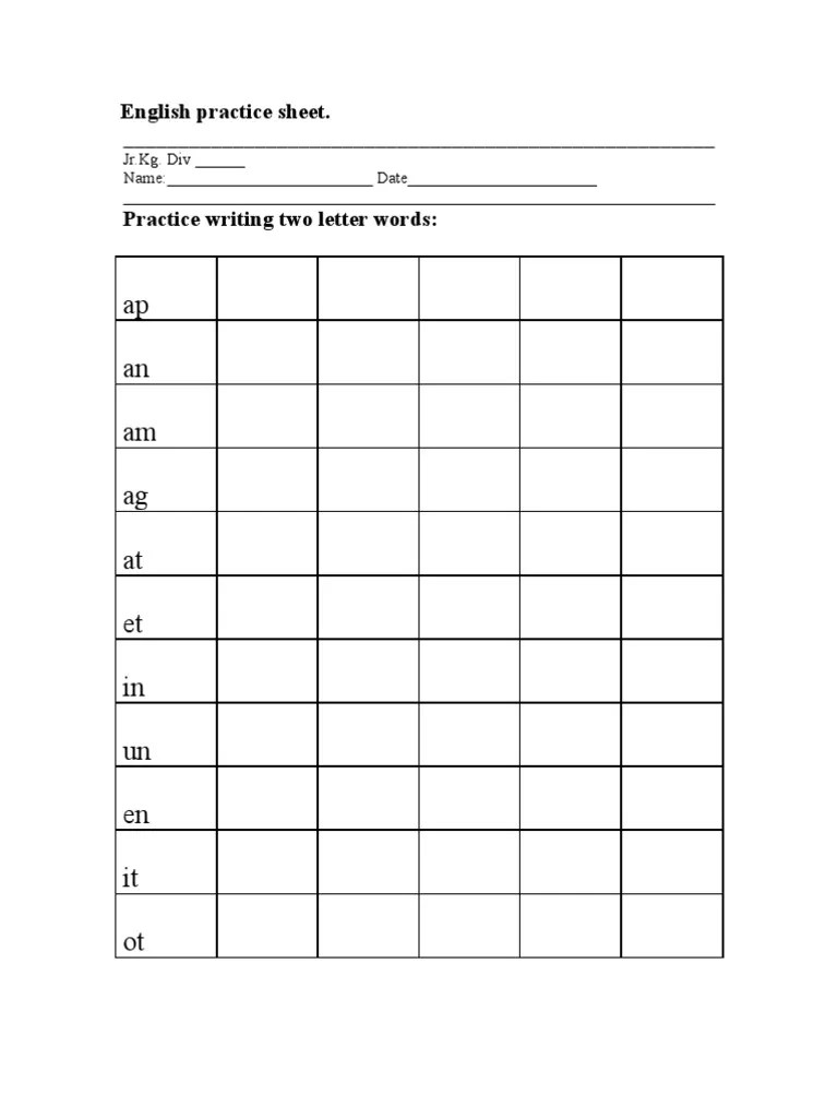 practice writing two letter words