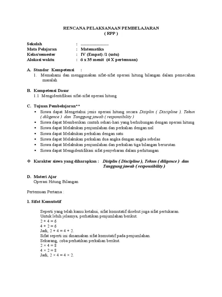 Mata pelajaran (mapel) matematika dan pendidikan jasmani olahraga dan kesehatan (pjok) di jenjang sekolah dasar dan sederajat untuk kelas 4, 5 dan 6 pada . Rpp Matematika Smp Kelas 9 Ktsp Berkarakter