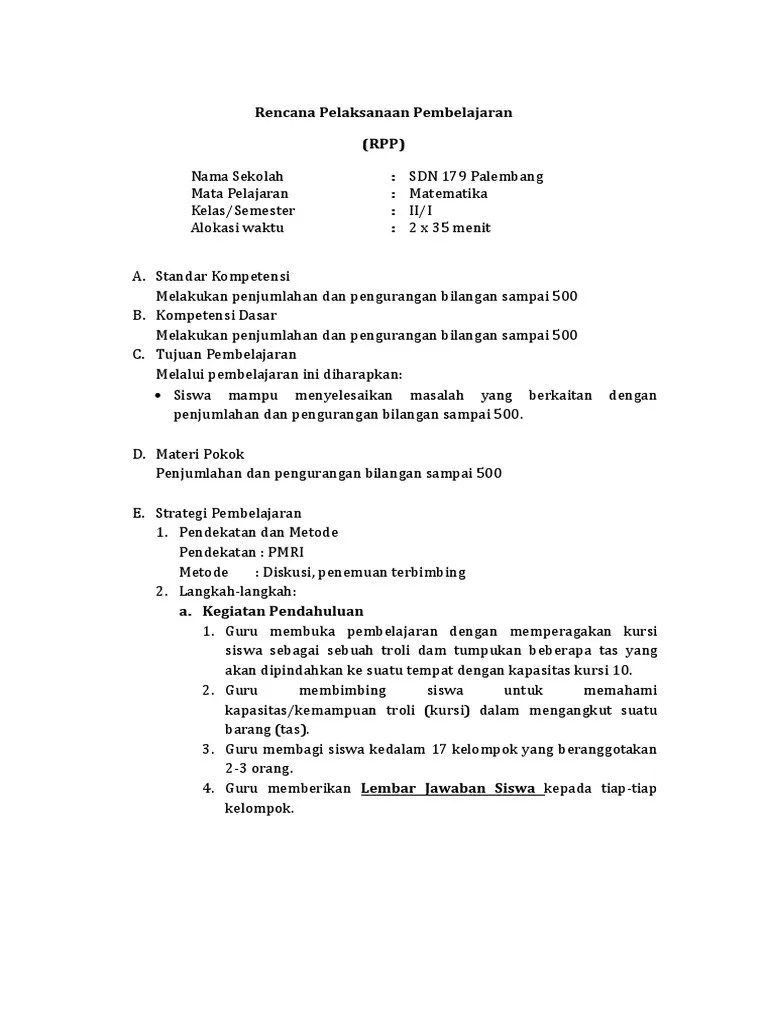 Sdn no 04 sirang setambang. Rpp Nilai Tempat Kelas 2 Sd