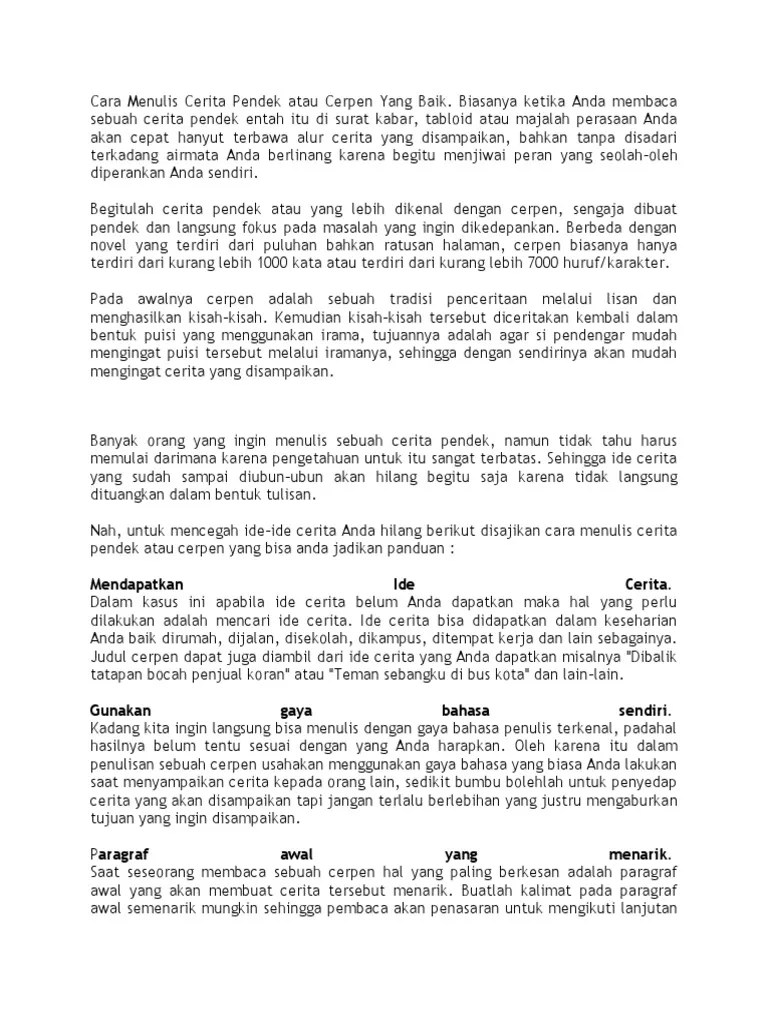 Cara Menulis Cerita Pendek Atau Cerpen Yang Baik | PDF
