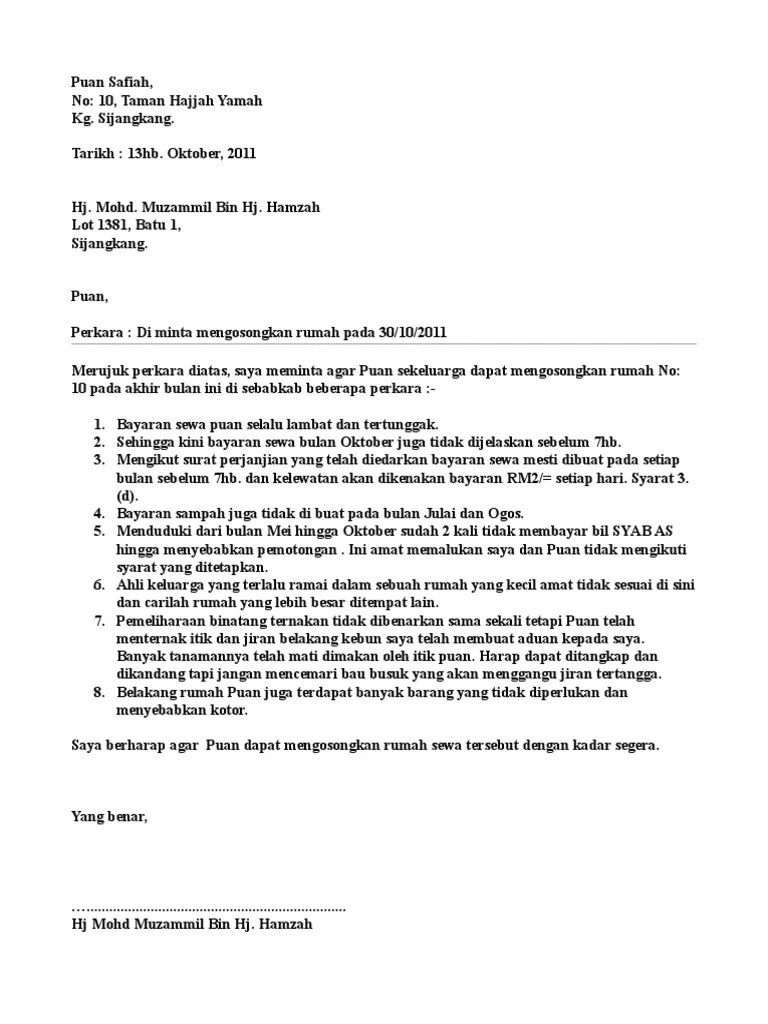 Saya wan mohamad azri bin wan mohd suyuti, nombor matrik . Contoh Surat Notis Keluar Sewa Kedai