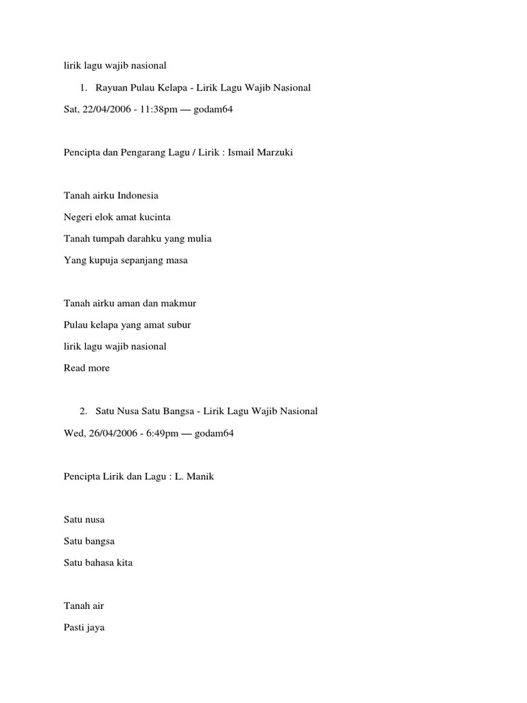 Bertepatan dengan hari lahirnya pancasila, salah satu lagu yang sering digaungkan ialah 'garuda pancasila'. Lagu Wajib Nasional Pdf