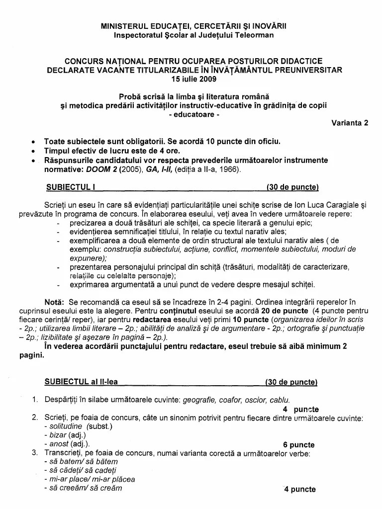 Subiectele din cadrul probei scrise . A Noastra Sete Bulevard Subiecte Titularizare Romana 2017 Personaltrainingcert Net