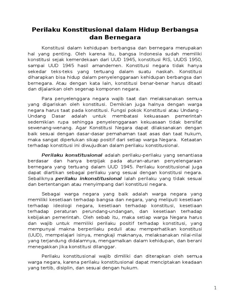 Perilaku Konstitusional Dalam Hidup Berbangsa Dan Bernegara | PDF